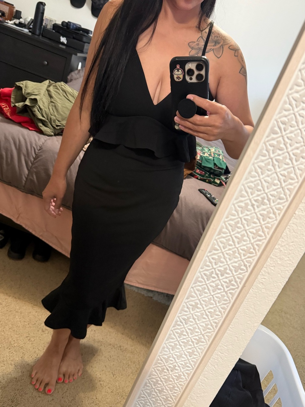 Women’s Black Ruffled Midi dress - Classic Sleek Style
